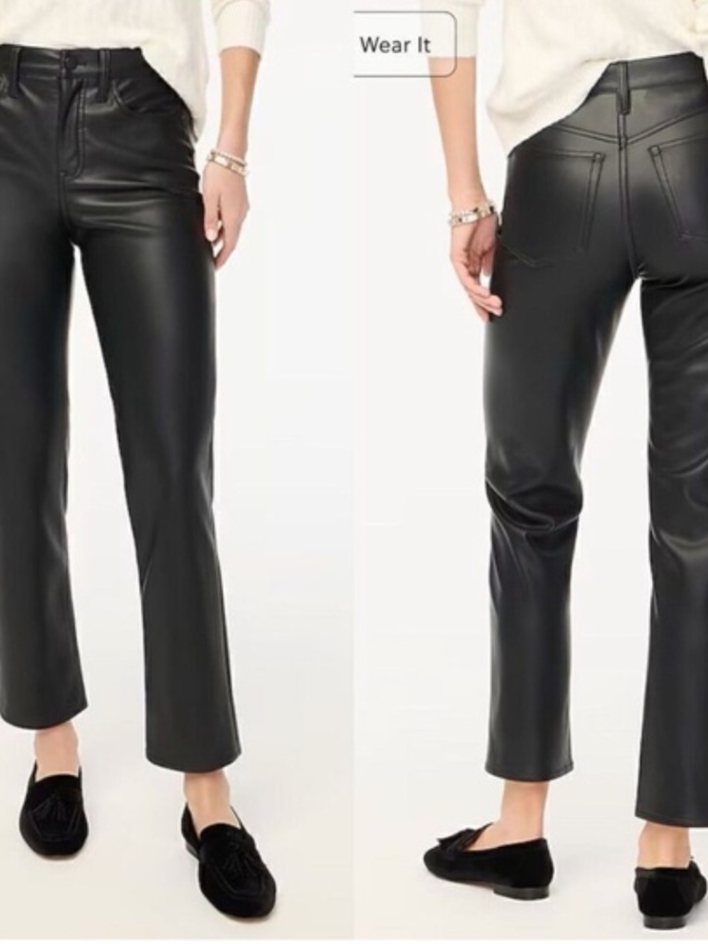 J. Crew Black Faux Leather Cropped Straight-Leg Pants